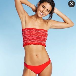 Juniors Smocked Longline bandeau bikini Set - M